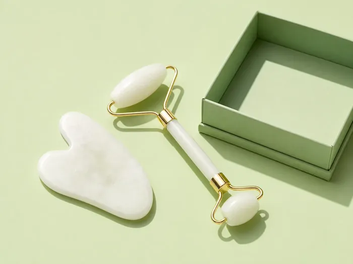 Gua sha kő és arcroller a díszdobozzal